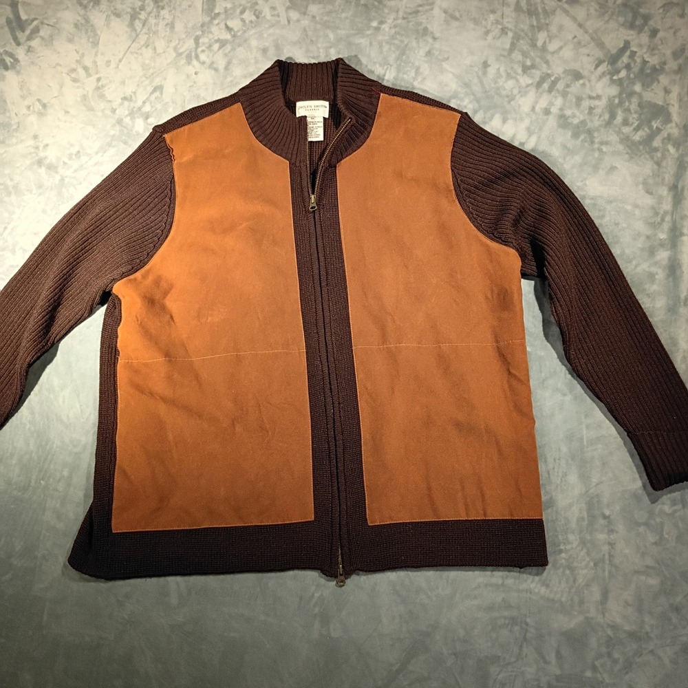 Jaclyn Smith Classic Plus Brown Faux Suede Front Zip Wool Blend Sweater 1X - Picture 1 of 8